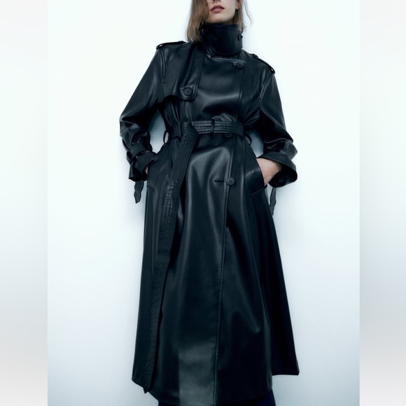 ZARA BELTED FAUX LEATHER TRENCH - Picture 3 of 8